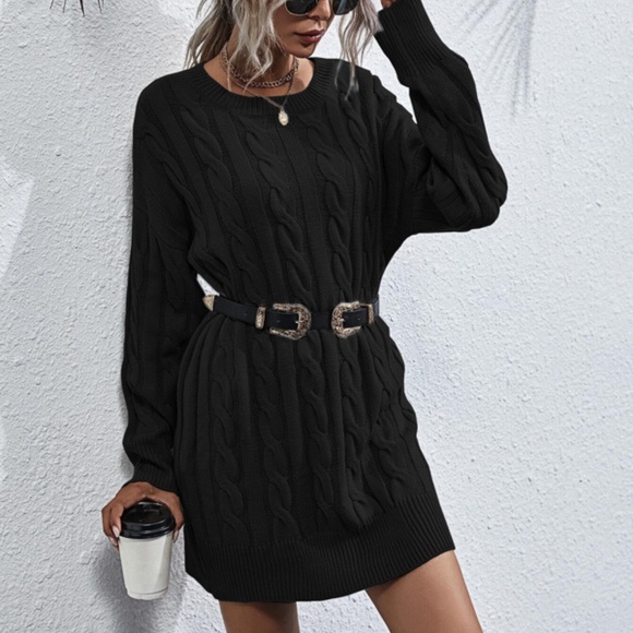 Cozy Grey oversized chunky knit cable sweater dress - Picture 2 of 12